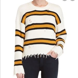 Lush Stripe Distressed Crew Neck Sweater, Size M